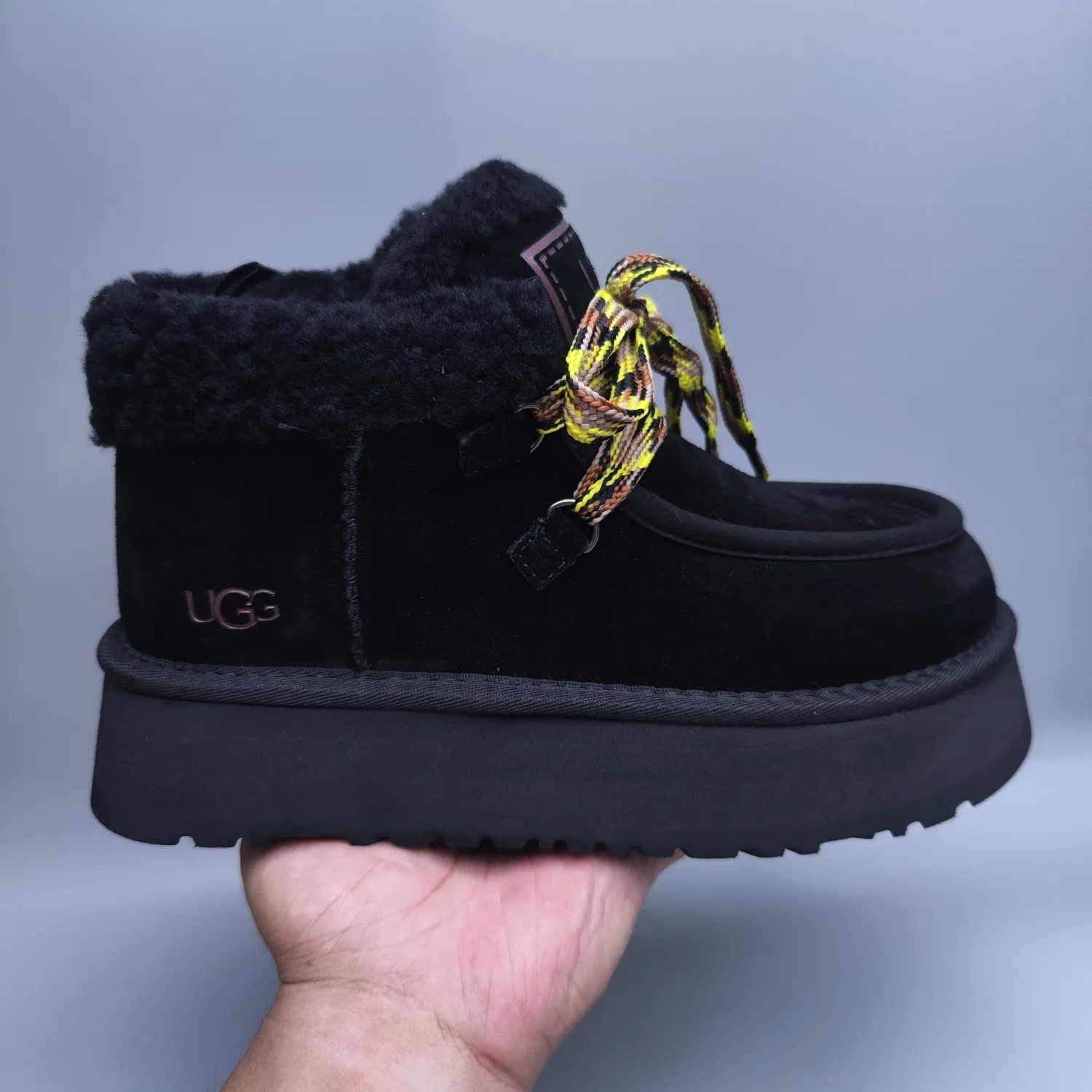 💰560 UGG sheepskin all-in-one snow boots 3954 thick-soled lace-up women's boots Color: Maroon Black Chocolate Brown Gray Size: 35-41